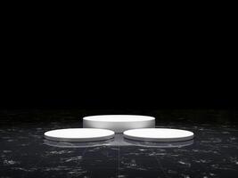3d visa produkt svart minimal scen med geometrisk podium plattform. cylinder bakgrund 3d tolkning med podium på marmor golv. stå för kosmetisk Produkter. skede monter på piedestal 3d studio foto