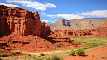imponerande röd klippor stiga i öken- kanjon. foto