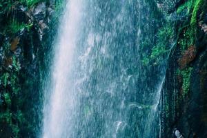 vackra vattenfall i grön skog i djungeln består av vatten foto