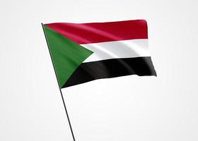 Sudans flagga vajar högt i den isolerade bakgrunden. 1 januari Sudans självständighetsdag. samling av världens nationella flagga samling av världens nationella flagga foto