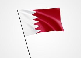 Bahrain flagga vajar högt i den isolerade bakgrunden. 16 december Bahrains självständighetsdag. samling av världens nationella flagga samling av världens nationella flagga foto