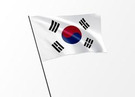 Sydkoreas flagga vajar högt i den isolerade bakgrunden Sydkoreas självständighetsdag. 3d illustration världens nationella flagga samling foto