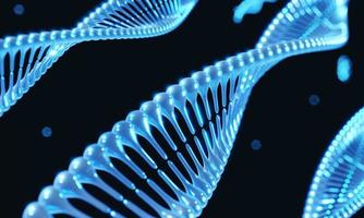 blå helix dna kromosom genetisk modifiering på svart bakgrund. vetenskap och medicinsk koncept. 3d illustration rendering foto