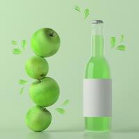 en flaska som används för att innehålla äppeljuice med äpple foto