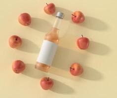 en flaska som används för att innehålla äppeljuice med äpple