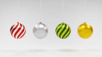 3D-rendering av röda, guld, silver och gröna bollprydnader för att dekorera jul och nyår foto