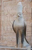 forntida egyptisk staty av gud horus vid templet av edfu. nubia, egypten foto