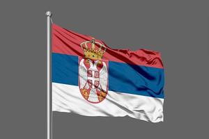 Serbien viftande flagga illustration på grå bakgrund foto