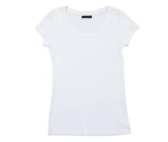 tom vit t-shirt isolerad på vit bakgrund. tom vit kvinnlig tshirt isolerad på vitt. tshirtmall redo för din egen grafik. foto