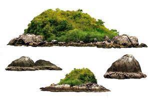 träden. berg på ön och rocks.isolated på vit bakgrund foto