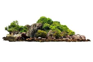 träden. berg på ön och rocks.isolated på vit bakgrund foto