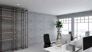 3D-rendering realistisk kontorsarbetsyta modern minimalistisk mockup foto