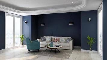 3D-rendering gästkontor lounge vägg mockup design med modernt minimalistiskt inredningskoncept foto