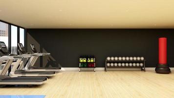 3D-rendering modern gym fitnessrum logotyp mockup foto