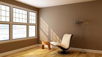 3D-rendering gästkontor lounge vägg mockup design med modernt minimalistiskt inredningskoncept foto