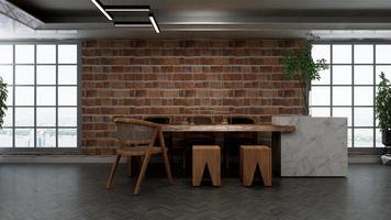 3D-rendering restaurang eller café för logotyp mockup med tegelvägg foto