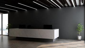 modernt kontorsmottagningsrum i 3d-rendering mockup - realistiskt inredningskoncept foto