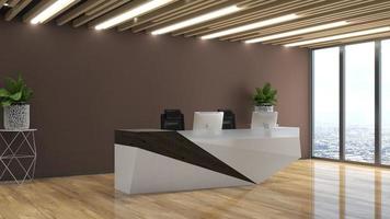 modernt kontorsmottagningsrum i 3d-rendering mockup - realistisk kontorsinredning foto