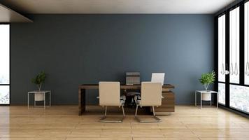 3D-rendering kontor minimalistiskt rum med trä design interiör foto