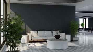 3D-rendering gästlounge väggmockup design med modernt minimalistiskt inredningskoncept foto