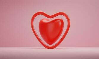 3D-rendering, röda hjärtan på rosa bakgrund. symboler för kärlek för gratulationskort design. foto