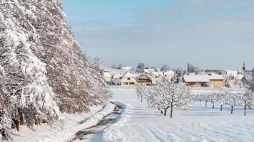 Vintersaga. snötäckt rent ljus landskap av alsace. foto