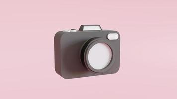 kamera isolerad på rosa bakgrund. med kopieringsutrymme. 3d render illustration foto