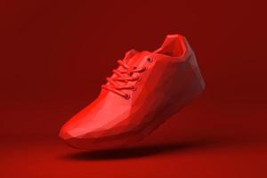 röd sko flytande i röd bakgrund. minimal konceptidé kreativ. origami stil. 3d rendering. foto