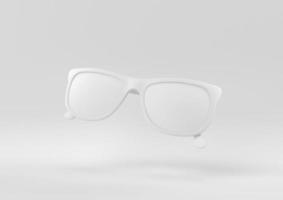 vita glasögon flytande i vit bakgrund. minimal konceptidé kreativ. svartvit. 3d rendering. foto