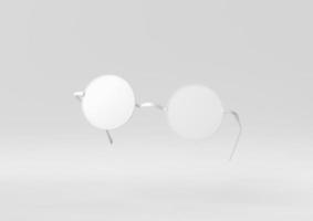 vita glasögon flytande i vit bakgrund. minimal konceptidé kreativ. svartvit. 3d rendering. foto