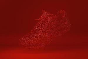 abstrakt geometriskt nätverk polygon sko i röd bakgrund. minimal konceptidé kreativ. 3d rendering. foto