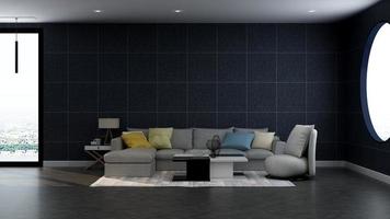 modernt vardagsrumsinredningskoncept - bekvämt relaxrum i 3d-rendering foto