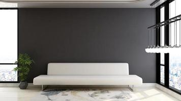 3D-rendering av loungeväggmockupdesign med modernt minimalistiskt inredningskoncept foto