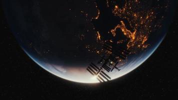 internationell rymdstation i yttre rymden över planeten jordens bana foto