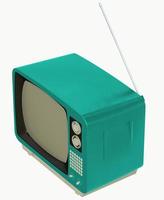 gammal vintage orange analog TV framifrån isolerad på vit bakgrund med antenn 3d-bild foto