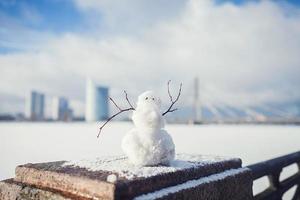 snögubbe på bakgrunden av riga foto