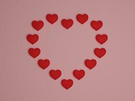 hjärtsymbol som består av små röda hjärtan, 3d-renderingsillustration på alla hjärtans dag foto