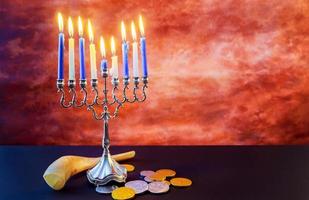judisk helgdag hanukkah firande tallit vintage menorah foto