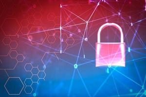 datasäkerhetssystem dator med låst hänglås för att skydda brott av en anonym hacker internet och datanätverk - teknikbakgrund cybersäkerhetskoncept foto