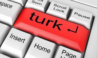 turkiskt ord på vitt tangentbord foto