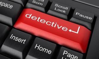 detektivord på röd tangentbordsknapp foto