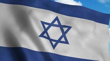 Israels nationella flagga vajar i vinden, blå himmel bakgrund. 3d-rendering foto