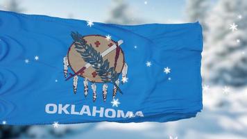 oklahoma vinter snöflingor flagga bakgrund. Amerikas förenta stater. 3d illustration foto