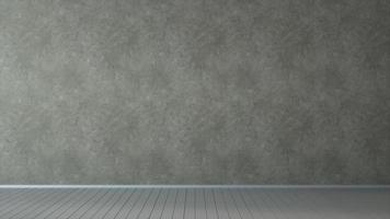 minimalistisk inredning av ett tomt rum med träparkettgolv och grå vägg. 3d illustration foto