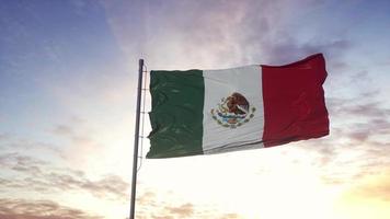 Mexikos flagga vajar i vinden, dramatisk himmel bakgrund. 3d illustration foto