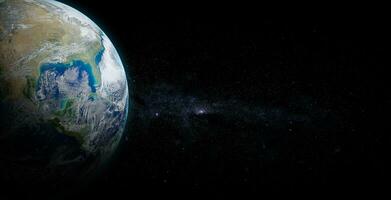 planeten jorden med soluppgången på rymden bakgrund. delar av denna bild från nasa. foto