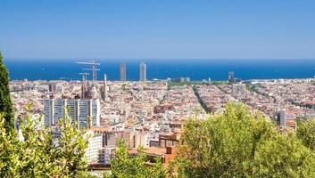 översta panoramautsikt över Barcelonas stadsbild, Katalonien, Spanien foto