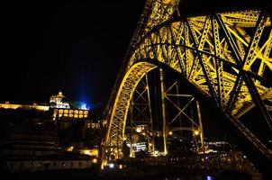 portugal, nattporto, nattstadens ljus, nattpanoramavy över Eiffelbron, ponte dom luis, bron ponti di don luis foto