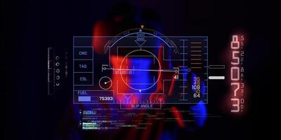 glasögon av virtuell verklighet. förstärkt verklighet, spel, framtida teknikkoncept. vr simulerad värld av metavers kroppsställning futuristisk klänning foto