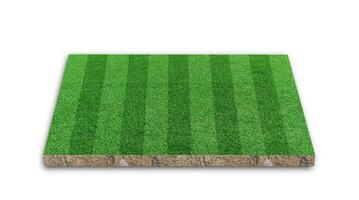 3d-rendering. randig gräs fotbollsplan, grön gräsmatta fotbollsplan, isolerad på vit bakgrund. foto